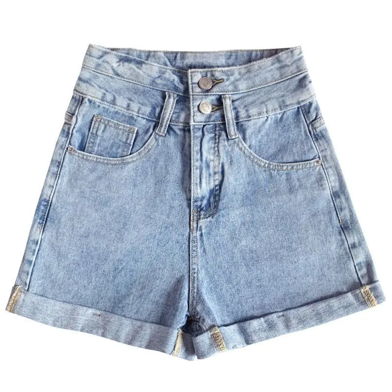 

CGC 2021 Summer High Waist Woman Jeans Shorts Casual Solid Cotton Denim Shorts Female Vintage Wigh Leg Loose Shorts Bottom