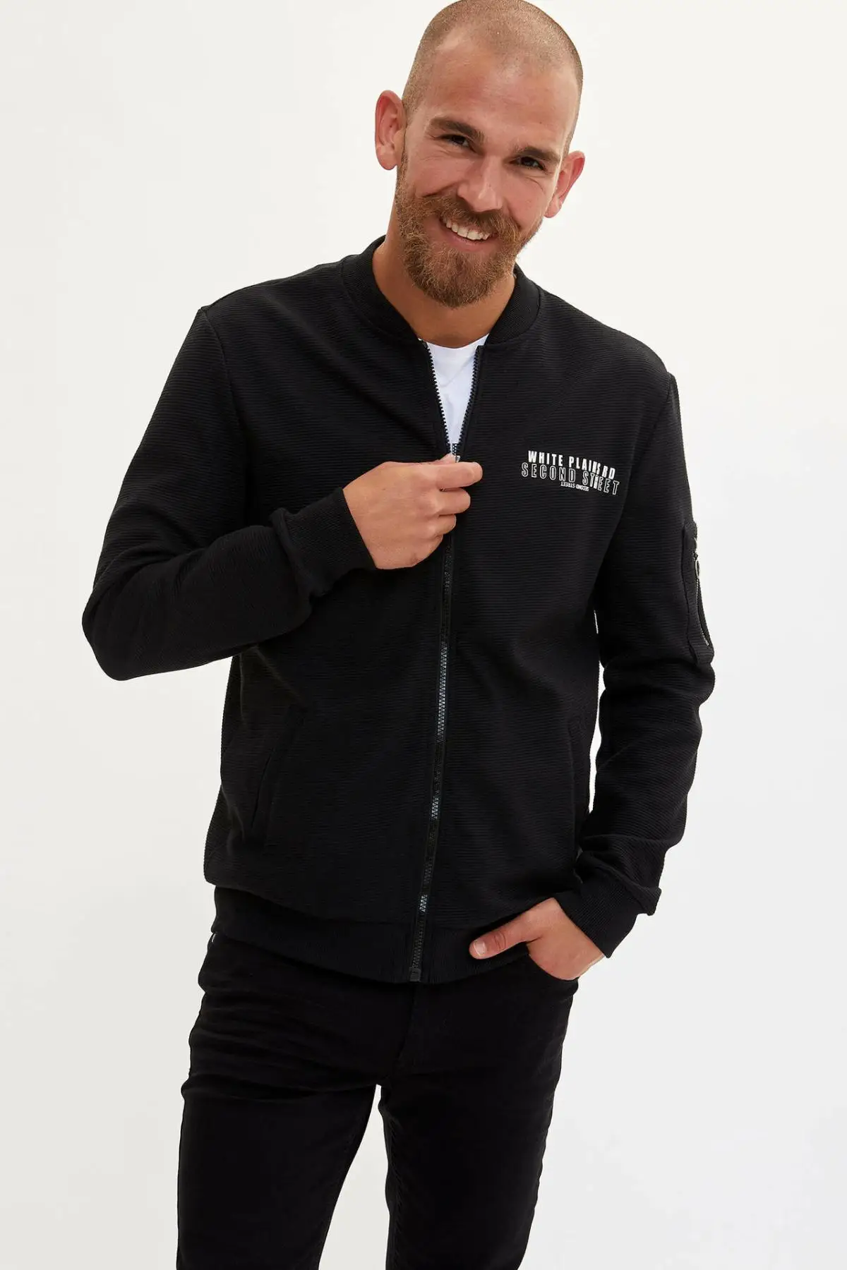 DeFacto Мужская модная однотонная куртка на молнии мужская повседневная