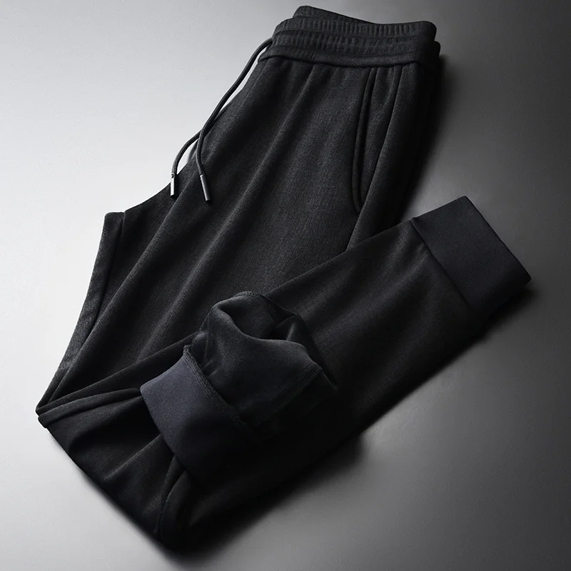 

Men's plush thickened casual pants autumn winter new middle-aged jacquard dark pattern closed hem sports pants