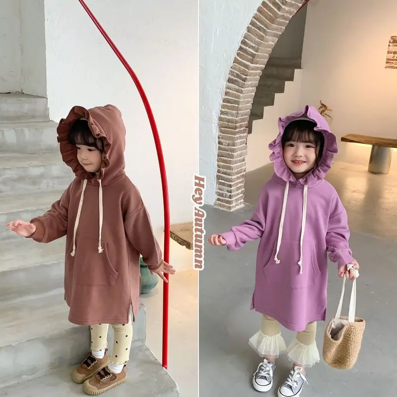 Новинка осени 2020 длинные толстовки для маленьких девочек детская кружевная