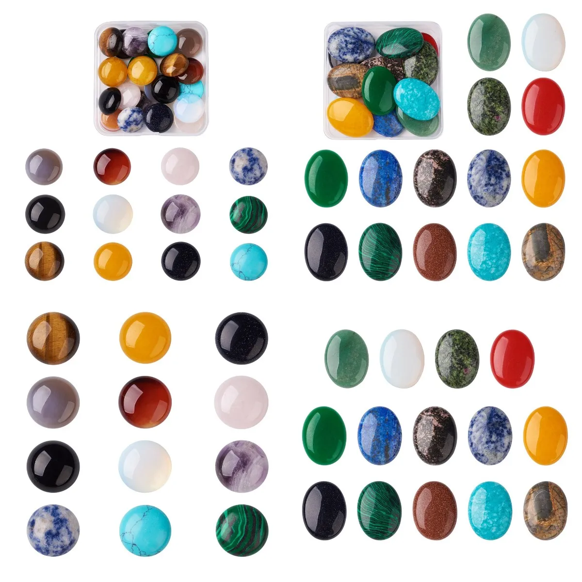 

14/24Pcs Round Oval Shape Mixed Natural Stone CAB Cabochons Flat Back Gemstone Beads For DIY Jewelry Making Decoration Gift