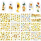 12 шт., Подсолнухи, бабочки, наклейки для ногтей Цветок Цветочные наклейки для ногтей наклейки для передачи пленки ползунки украшения для маникюра