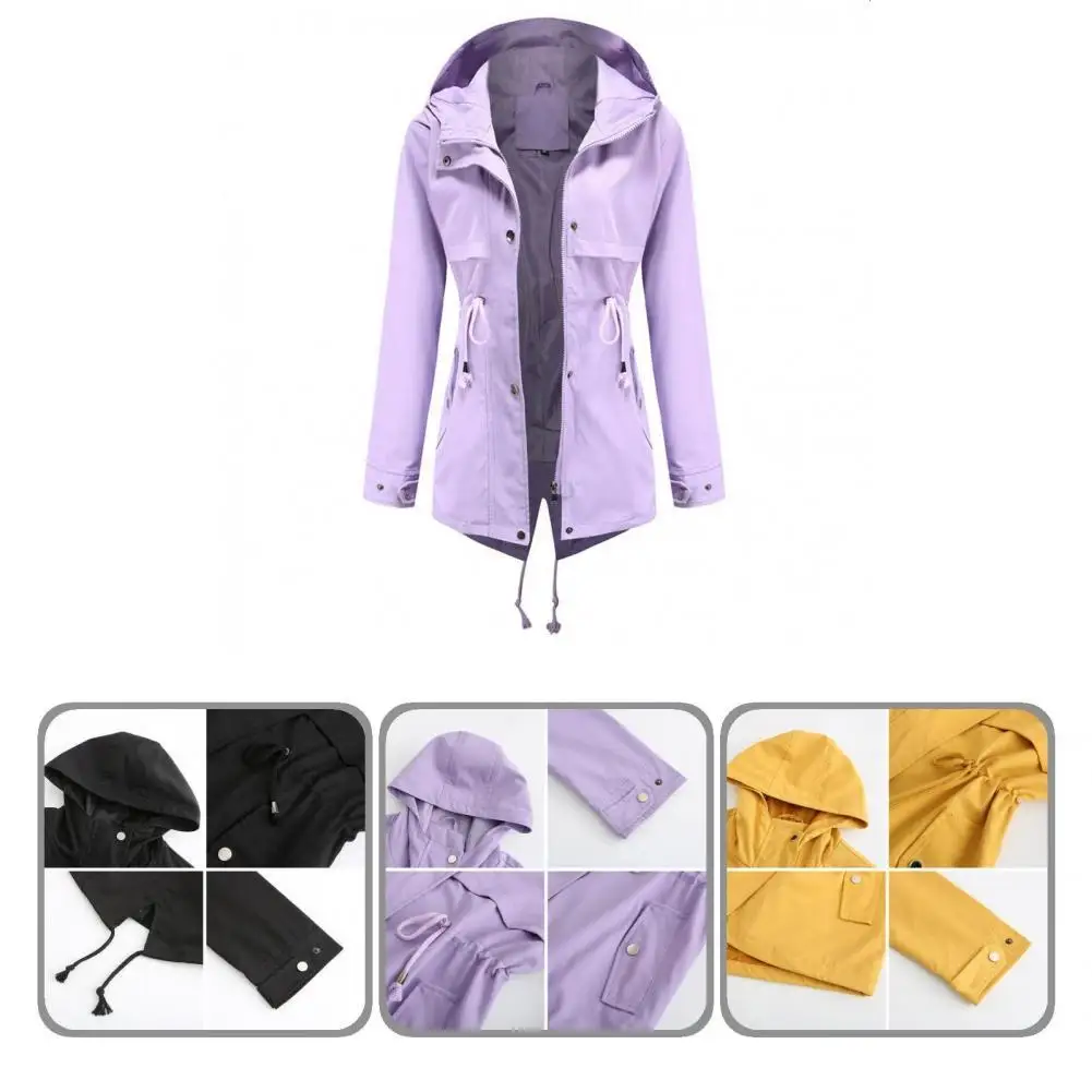 

Непромокаемая Женская ветровка с карманами на завязках для офиса на осень и зиму