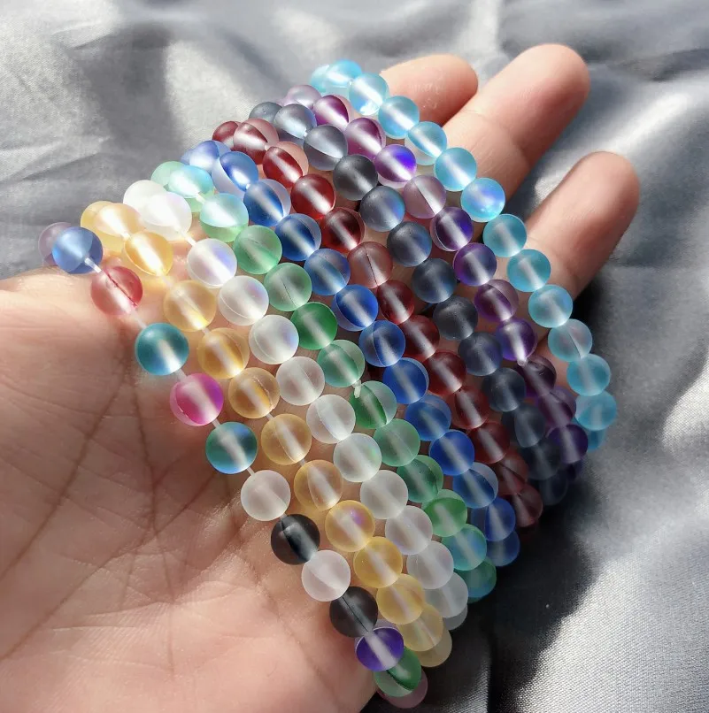 

Fashionable And Trend Multi-Color Frosted Moonlight Glass Round Bead Bracelet Women's Wrist Decoration Jewelry Accessories Gifts