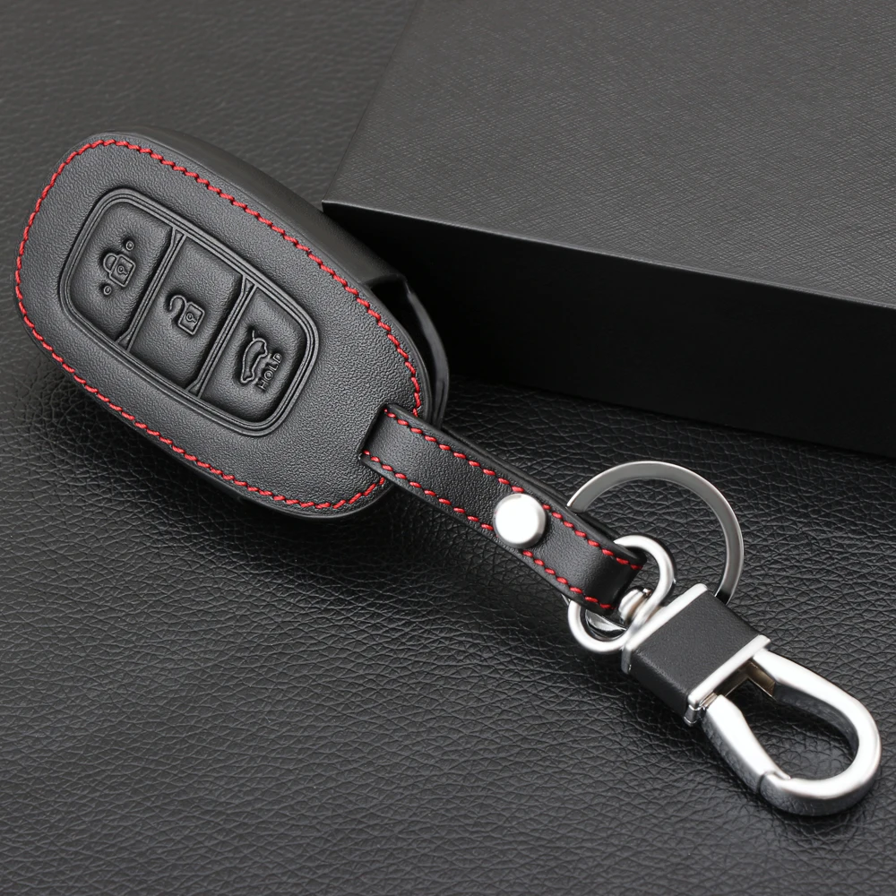 Горячая Распродажа кожаный чехол для ключа автомобиля Hyundai Santa Fe TM 2019 I30 2018 Solaris Azera