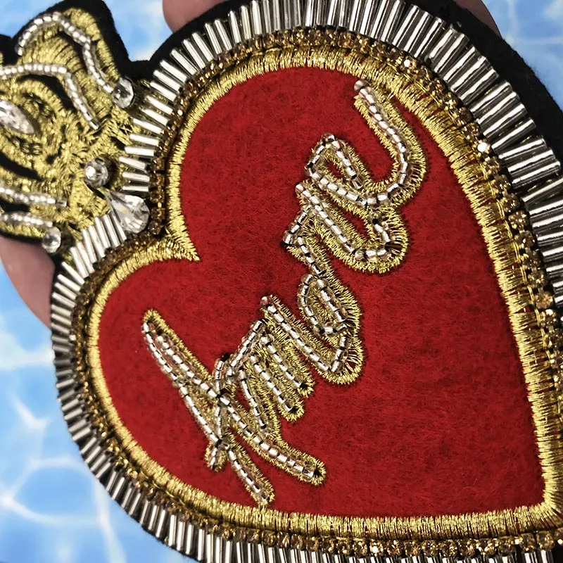 Ручной работы Корона письмо любовь сердце нашивки со стразами и бисером для