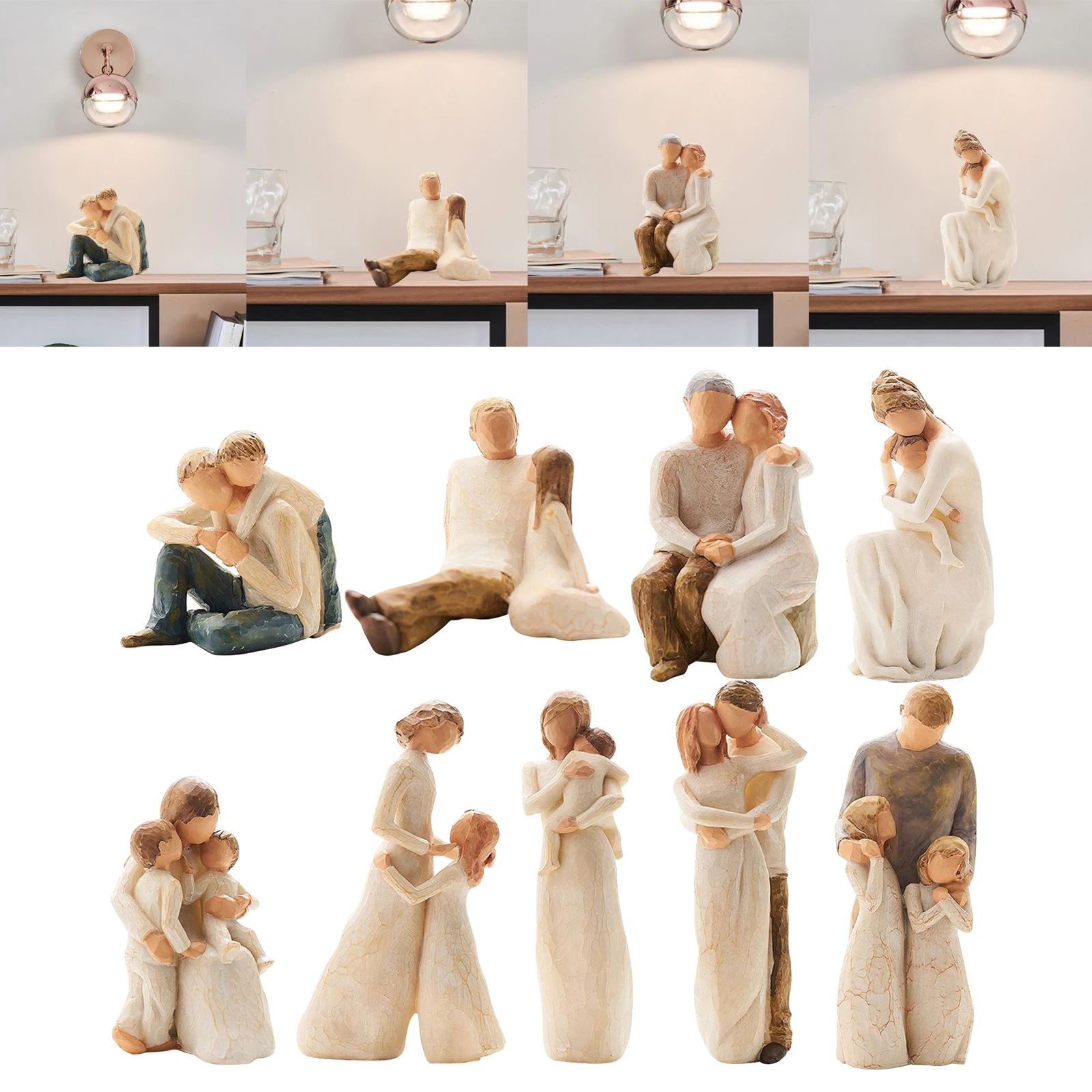 

Family Figurines Hand Painted Sculpture Home Living Room Decoration Craft