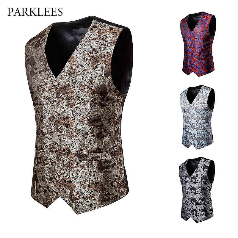 Жилетка мужская двубортная жаккардовая классический костюм с пейсли для свадьбы