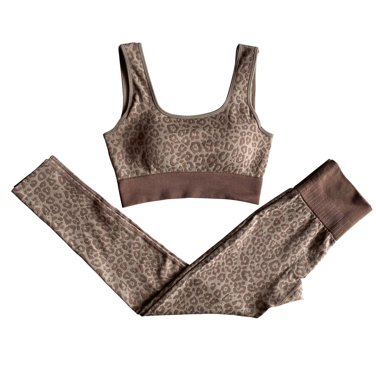 

2021 New Shark Seamless Yoga Suit European and American style High Elastic Leopard Print Sports Tights Fitness Gym Set Women