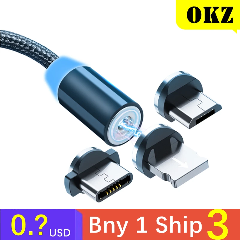 Магнитный кабель OKZ 2 м с Micro USB типа C зарядное устройство для Android быстрая зарядка