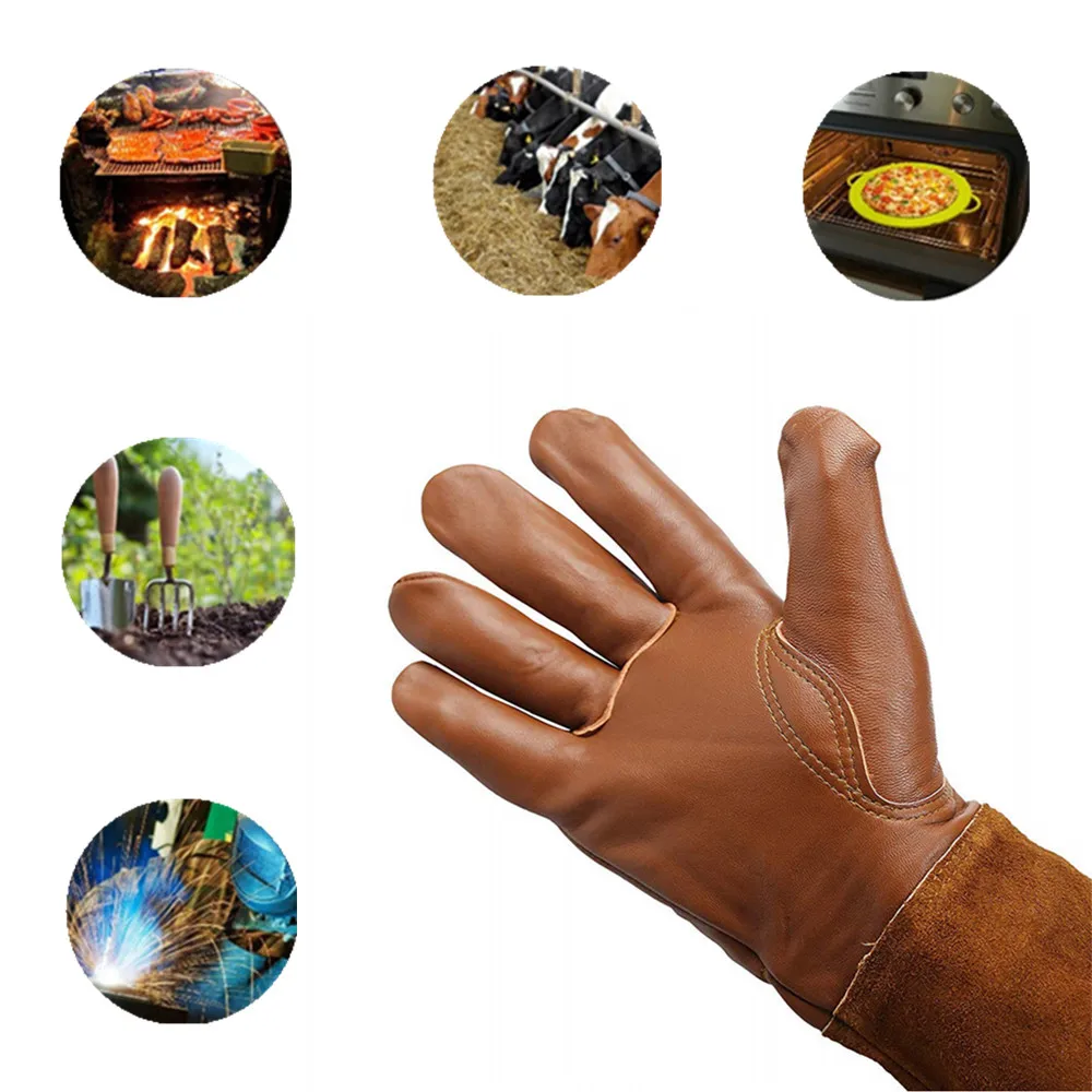 Длинные Садовые Перчатки из козьей кожи перчатки для обрезки роз садоводства
