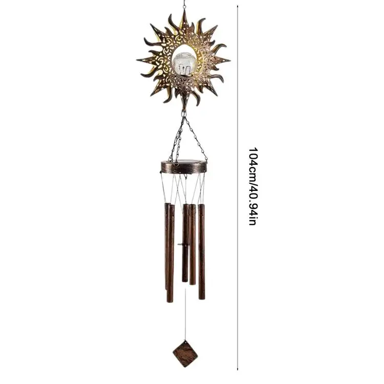 

Solar wind chime garden light wrought iron hollow sun moon wind chime pendant LED outdoor garden landscape decoration