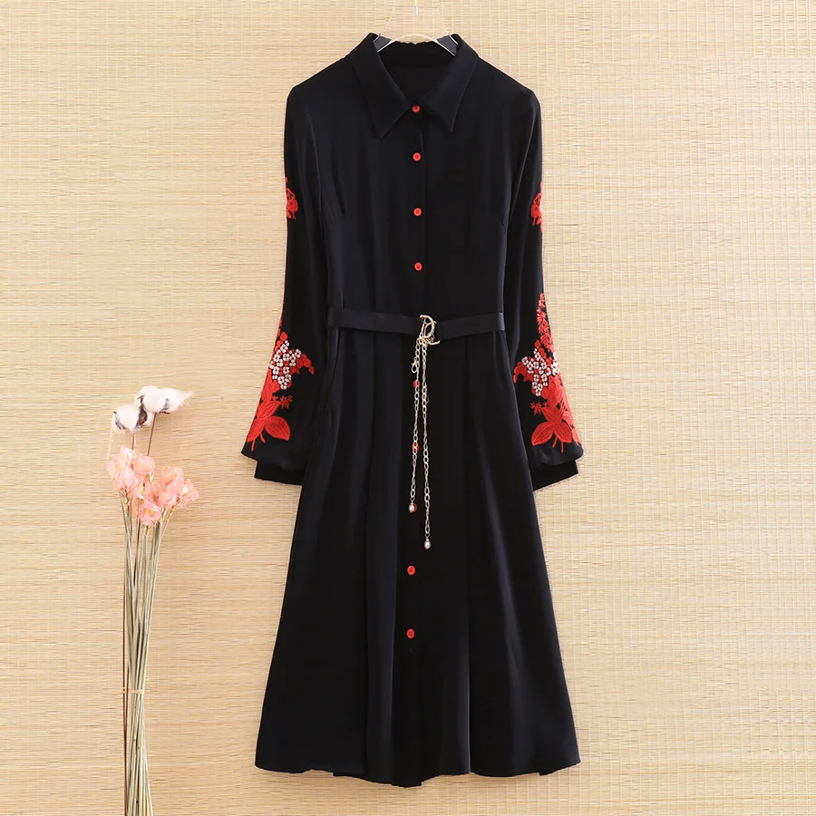 Новое Осеннее женское платье этнический стиль Ретро элегантное с вышивкой