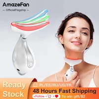 amazefan 3 colors led facial neck massager photontherapy heating face neck wrinkle removal machine reduce double chin skin lift