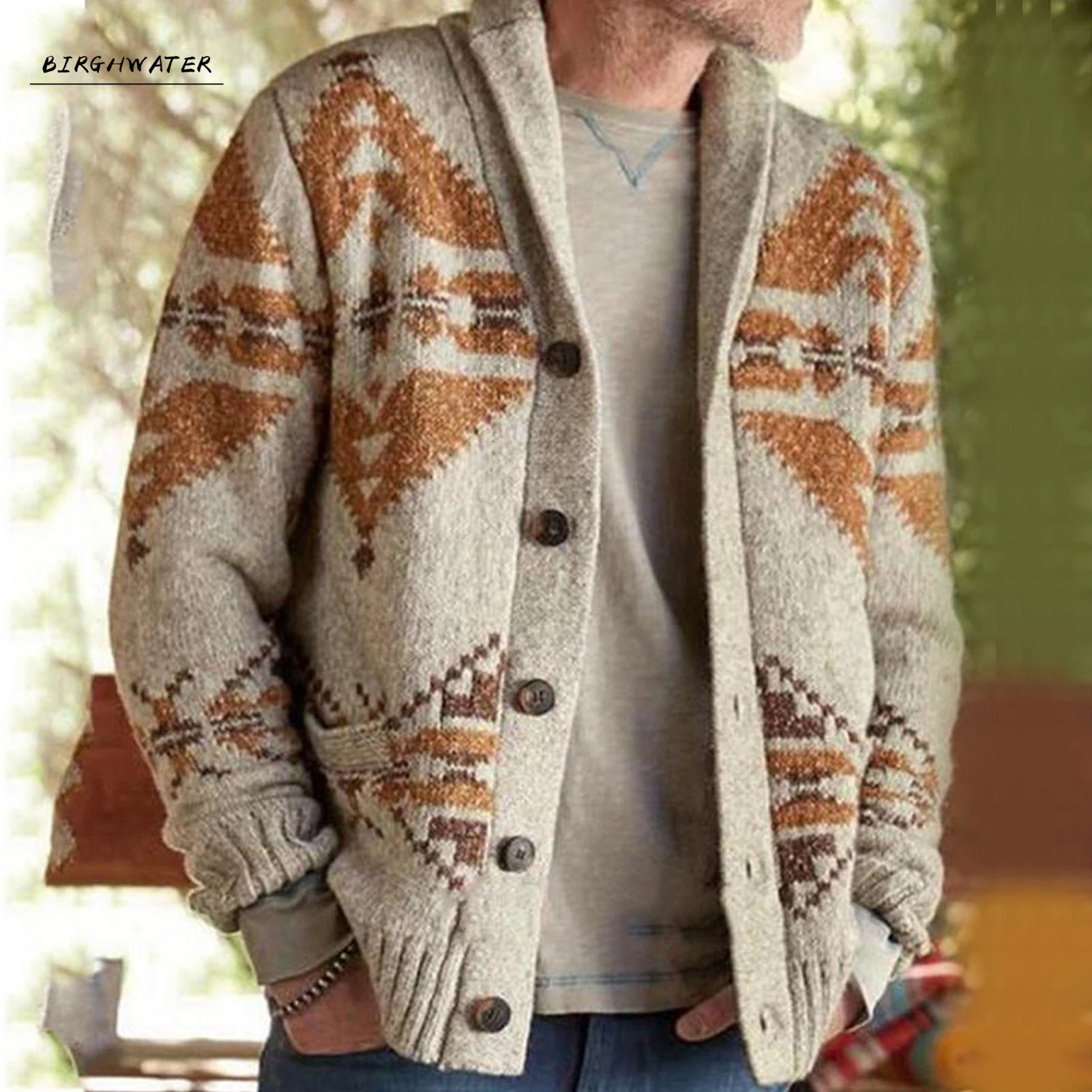 

Мужской Жаккардовый кардиган, теплый жаккардовый свитер с длинным рукавом, на пуговицах, одежда для осени, 2020