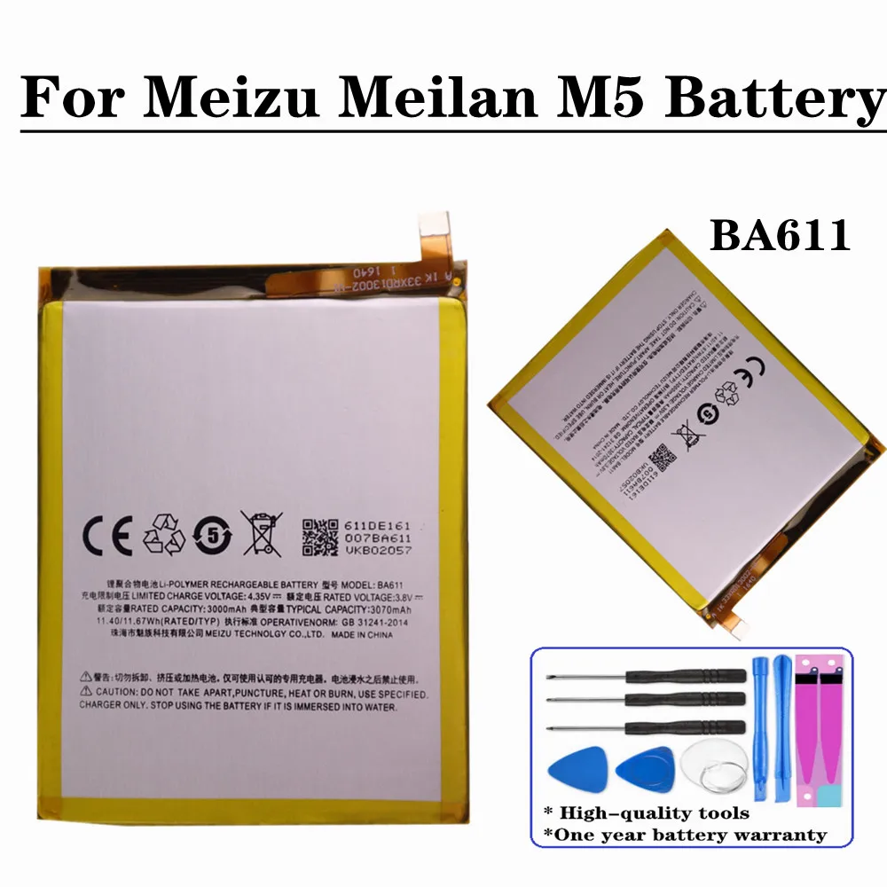 

BA611 Батарея для Meizu Meilan M5 M611H M611 мобильный телефон Батарея 3070 мАч Высокое качество замена Аккумуляторы мобильных телефонов + Инструменты