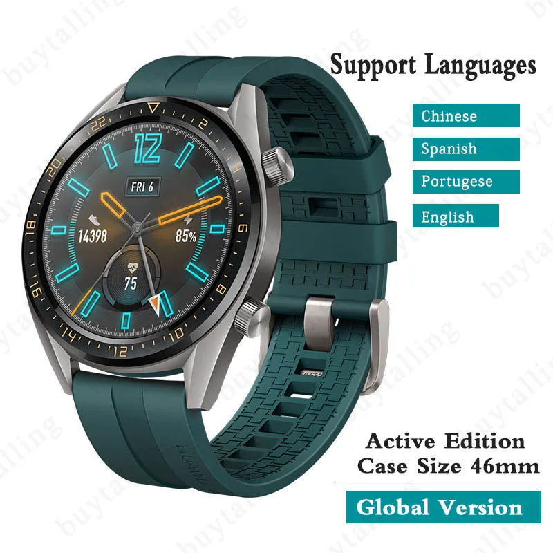 Huawei Watch GT Смарт часы Экстра Долгое время работы от батареи для Android iOS Поддержка водонепроницаемый телефонный звонок частота сердечных сокращений gps - Цвет: Global Green Active