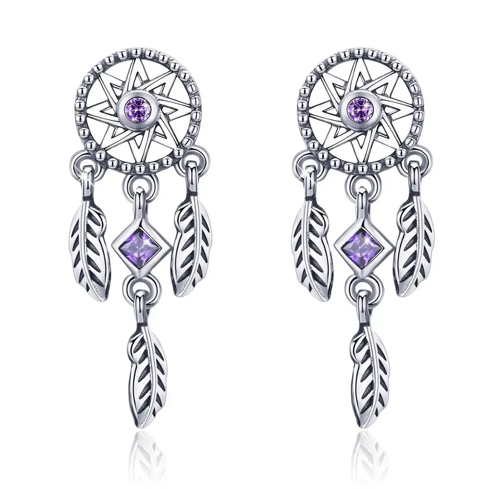 

ANNA QUEEN Vintage Dream Catcher Holder Drop Earrings Purple Cubic Zirconia Jewelry Gift for Women BJ09127