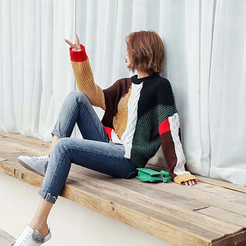 Свитер женский трикотажный с круглым вырезом и длинными рукавами Осень-зима B-029 |