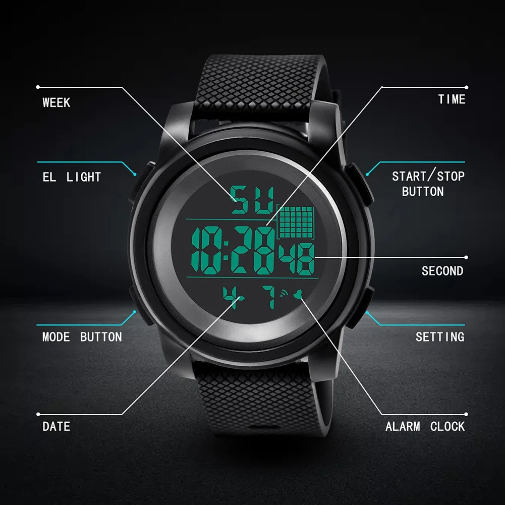 Многофункциональные цифровые часы для мужчин с секундомером и датой спортивные