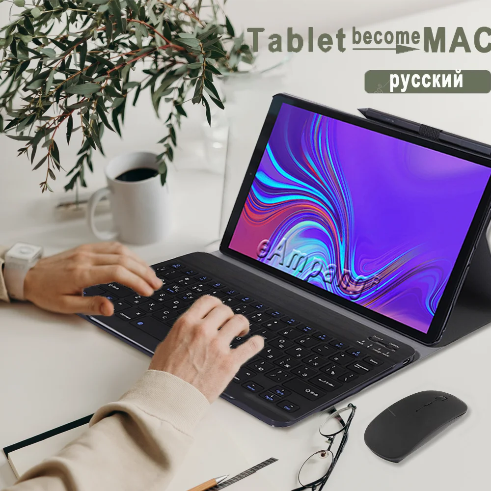 

Case with Russian Keyboard For Samsung Galaxy Tab A 8 8.0 2019 10.1 A6 2016 10.5 2018 T290 T295 P205 T510 T515 T590 Cover Mouse