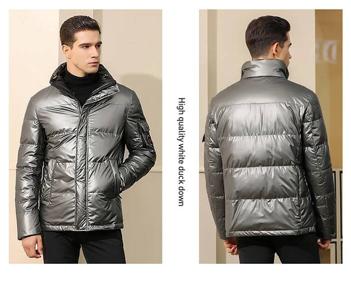 Модный мужской зимний пуховик со стоячим воротником, яркая и Теплая мужская куртка, брендовая мужская одежда, черный, серый, темно-синий