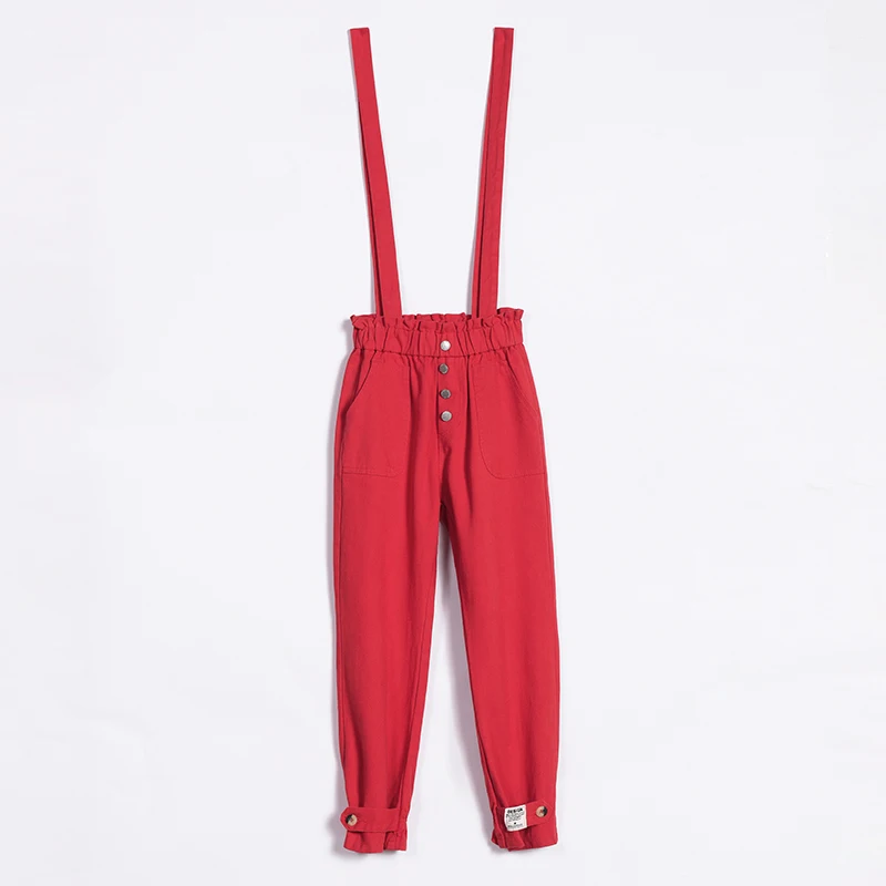 

Korean Fashion Loose Harem Jumpsuits Two Wear Female Elastic High Waist Bound Feet Single Breasted Strap Overalls Female Romper