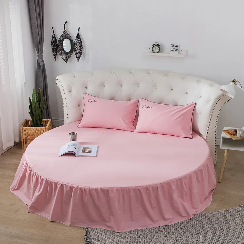 

Cotton Bed Skirt Fitted Sheet Round Bed Linen 200cm 220 Cm Bedspreads Mattress Cover Home Decor Pink White Grey Double Bed Cover