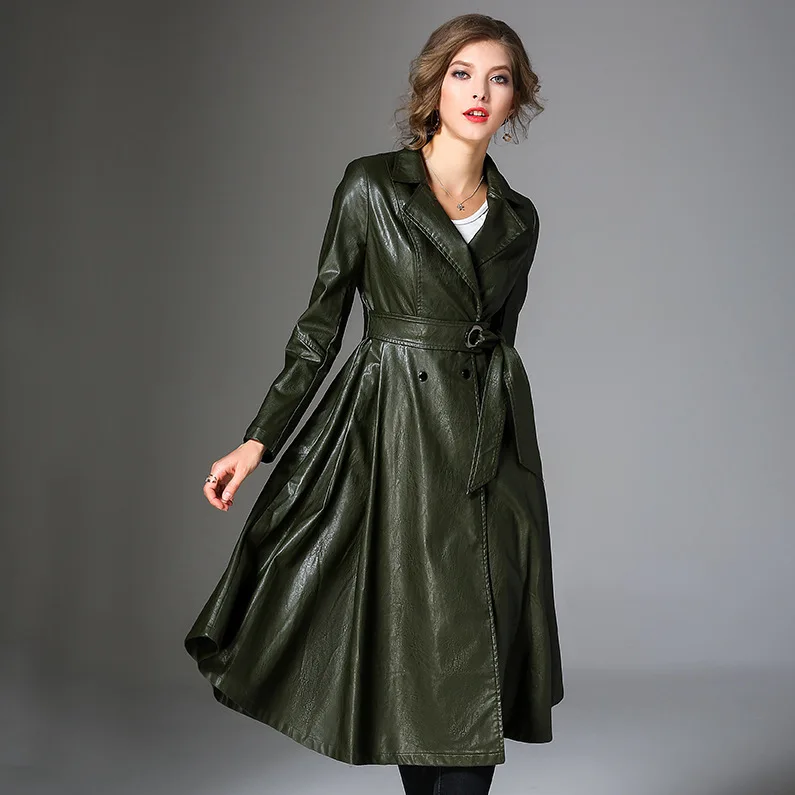 Новинка 2020 Осенние Длинные Куртки из искусственной кожи женские европейские