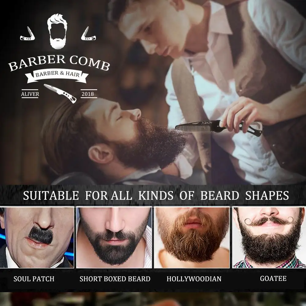 

One Black Bun Sale Hot Stainless Steel Folding Coat For Men Anti-static Moustache Comb Attacked Hairdresser Stylish Comb Beard