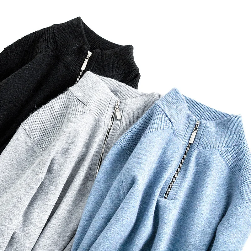 Зима мужской теплый шерстяной свитер бизнес мода Slim Fit Толстая водолазка свитер на молнии мужской бренд пуловер Одежда