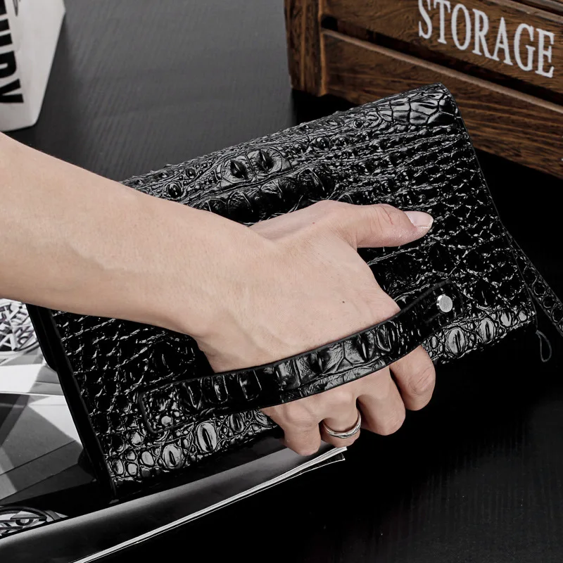 Модная деловая сумка Мужская Длинная кожаная клатч на молнии конверт с тиснением