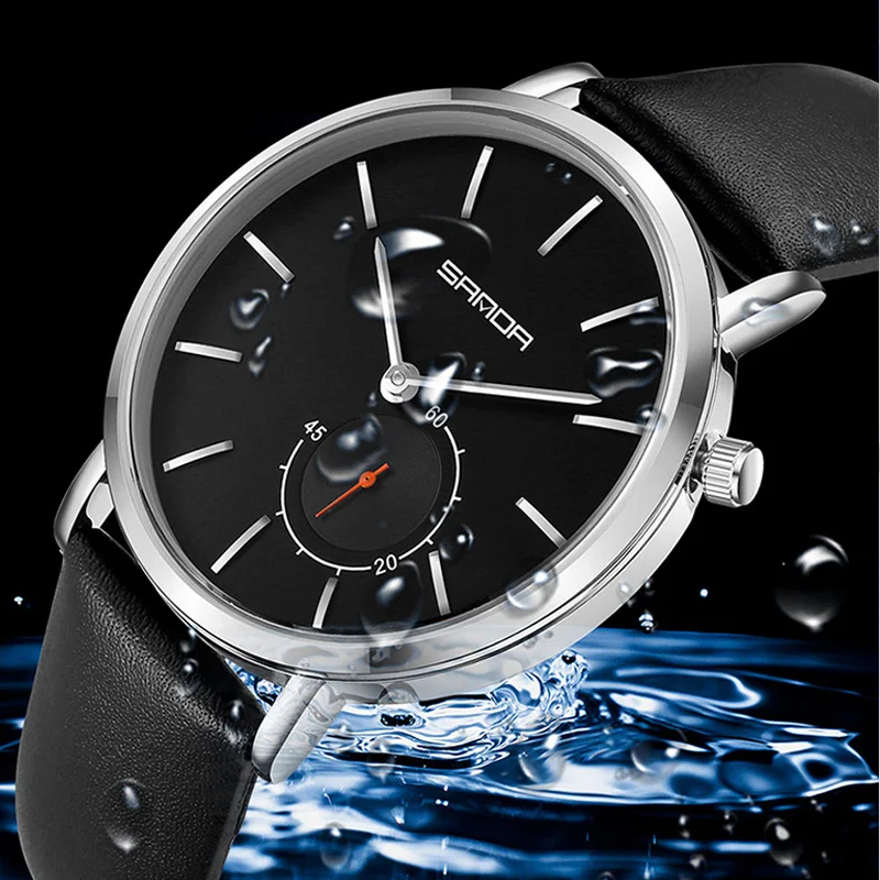 Роскошные Брендовые мужские наручные часы простой дизайн с двойным циферблатом