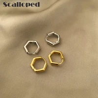 scalloped french retro hexagon metal hoop earrings for women minimal geometric charms fashion pendientes jewelry brincos