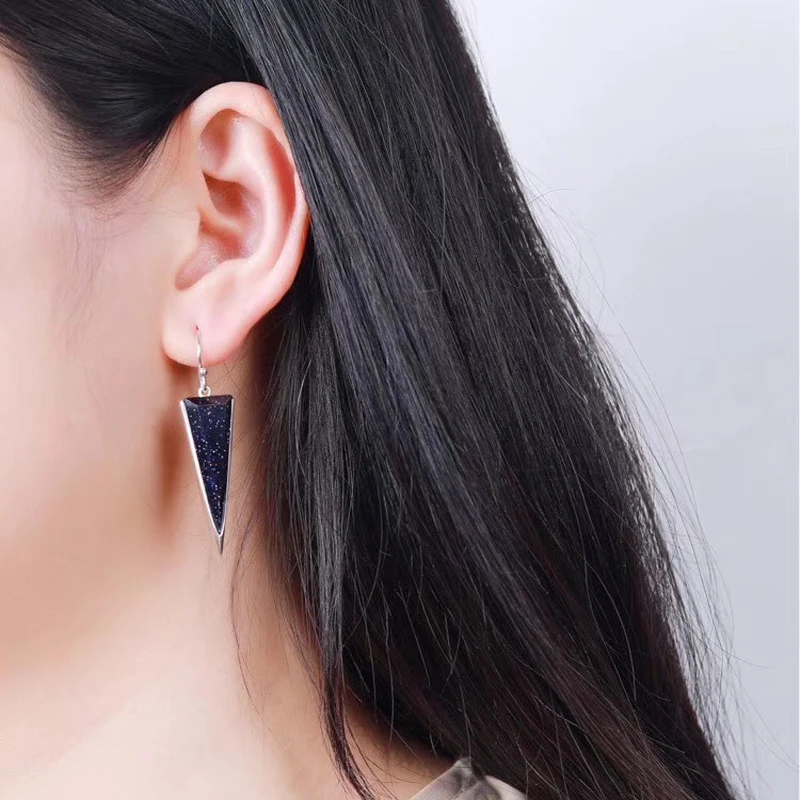 

CSJ Vintage Blue Gold Sand Sterling 925 Silver Earrings Thai Silver Fine Jewelry Women Femm Lady Wedding Party mom gift box