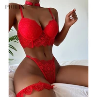 women sexy lingerie sets lace embroidery transparent push up bars leg straps temptation erotic porn red sensual underwear