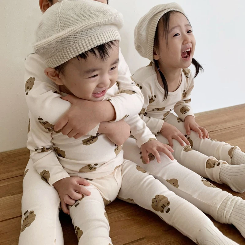 

Baby Clothes Autumn New Ins Infant Baby Home Furnishing Service Cartoon Baby Boy Girl Print Animal Base Shirt Pants 2-Piece Sets