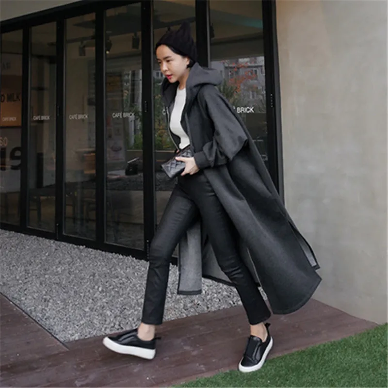 

YourSeason New Korean Ladies Hooded Collar Long Coats 2021 Spring Autumn Winter Solid Color Women Zippers Loose Trench