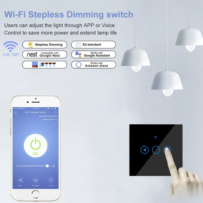 Настенный сенсорный выключатель ACUS с регулировкой яркости и поддержкой Wi-Fi |