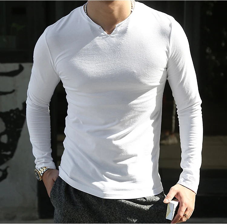 Новая осенняя одежда мужские тонкие эластичные футболки с длинным рукавом