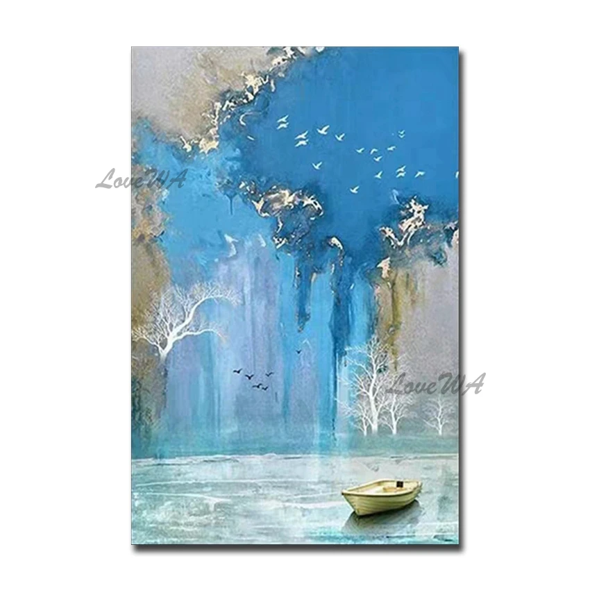 

Abstract Blue Oil Painting Wall Art Handmade Canvas Wall Art Acrylic Artwork Large Decor For Living Room Home Decoration Piece