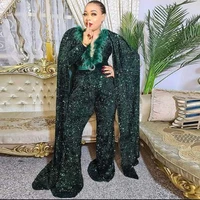 fether sequins jumpsuit prom dresses wrap hunter green plus size special occasion gowns africa ouutfit