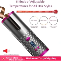 automatic hair curling iron with 6 adjustable temperature portable usb rechargeable beach waves curling iron wand grey