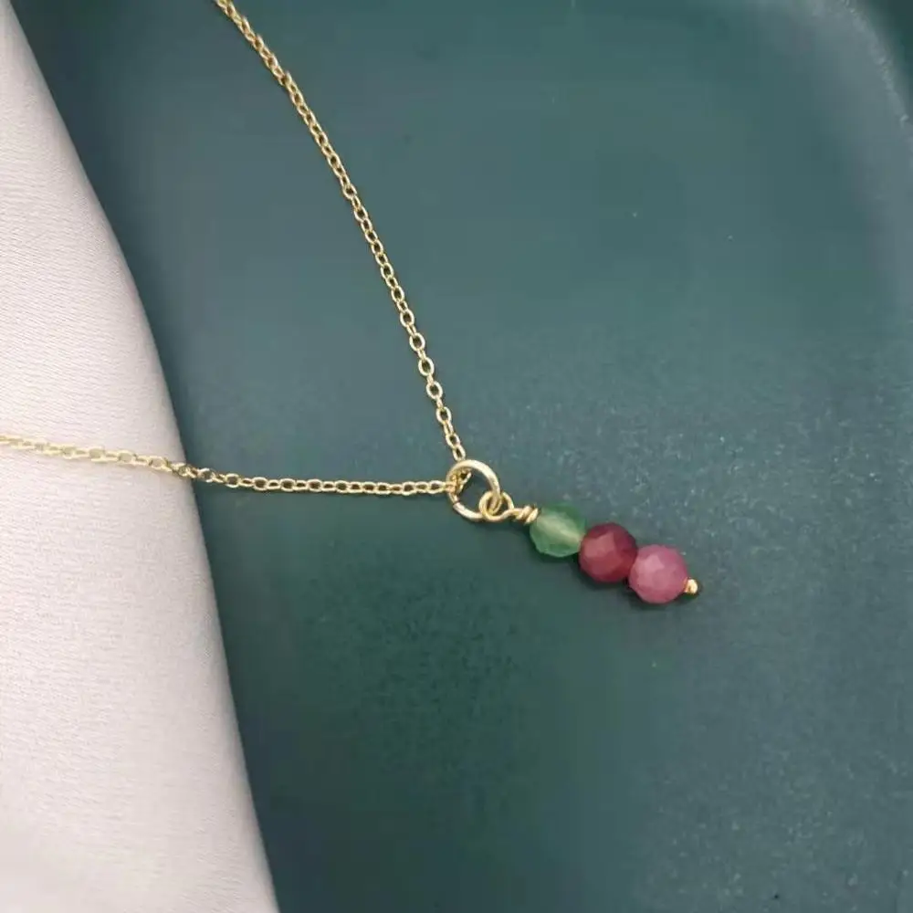Delicate Faceted Red Ruby Green Emerald Bar Necklace 14K Gold Filled Neck Chain Pendants Boho Hand Made Rainbow Women Necklace