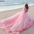 Милое элегантное розовое платье MYYBLE 2021, пышное платье принцессы Золушки с 3D цветком, с открытыми плечами, вечернее платье, тюль