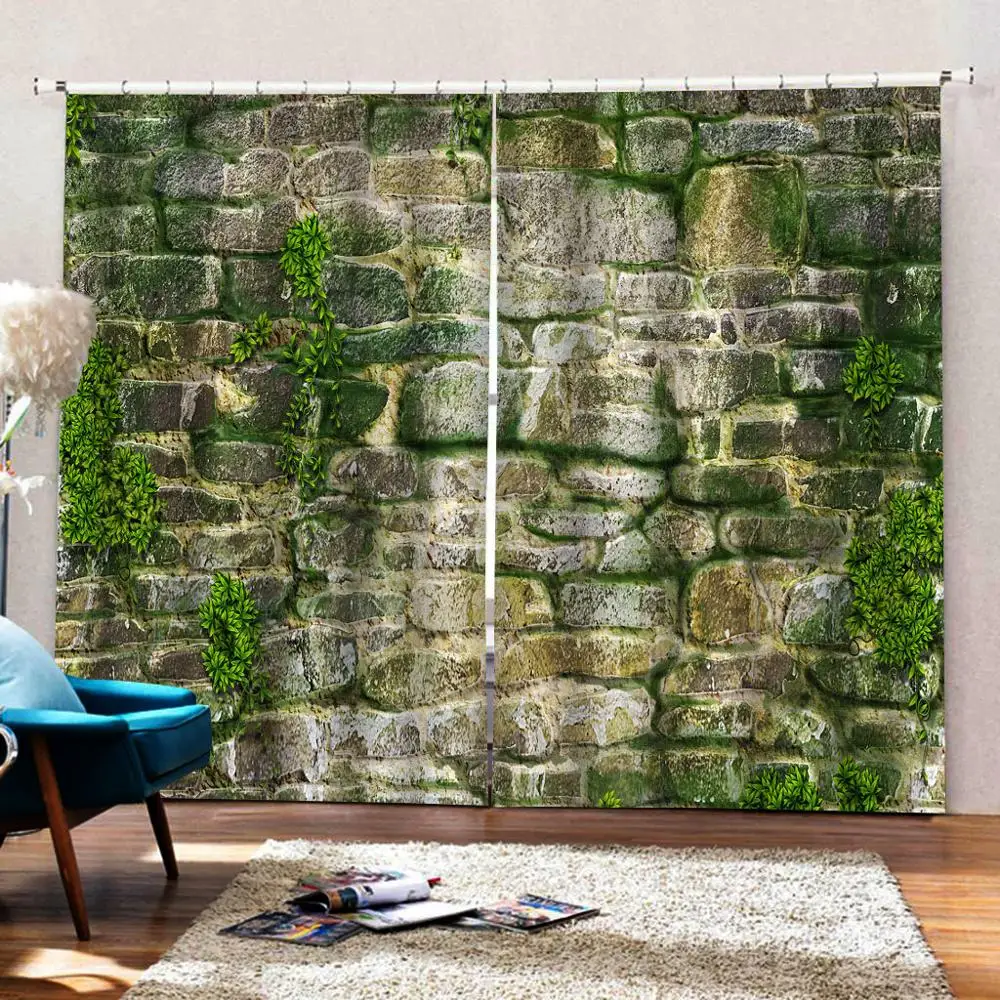 Светонепроницаемые шторы с зеленой травой 3D-принтом полиэстер фотодрапировка