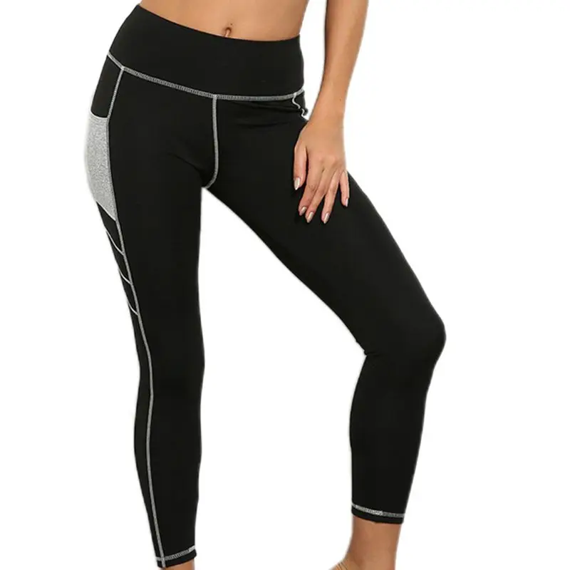

Women Pocket Yoga Leggings High Waist Tummy Control Color Block Running Tights