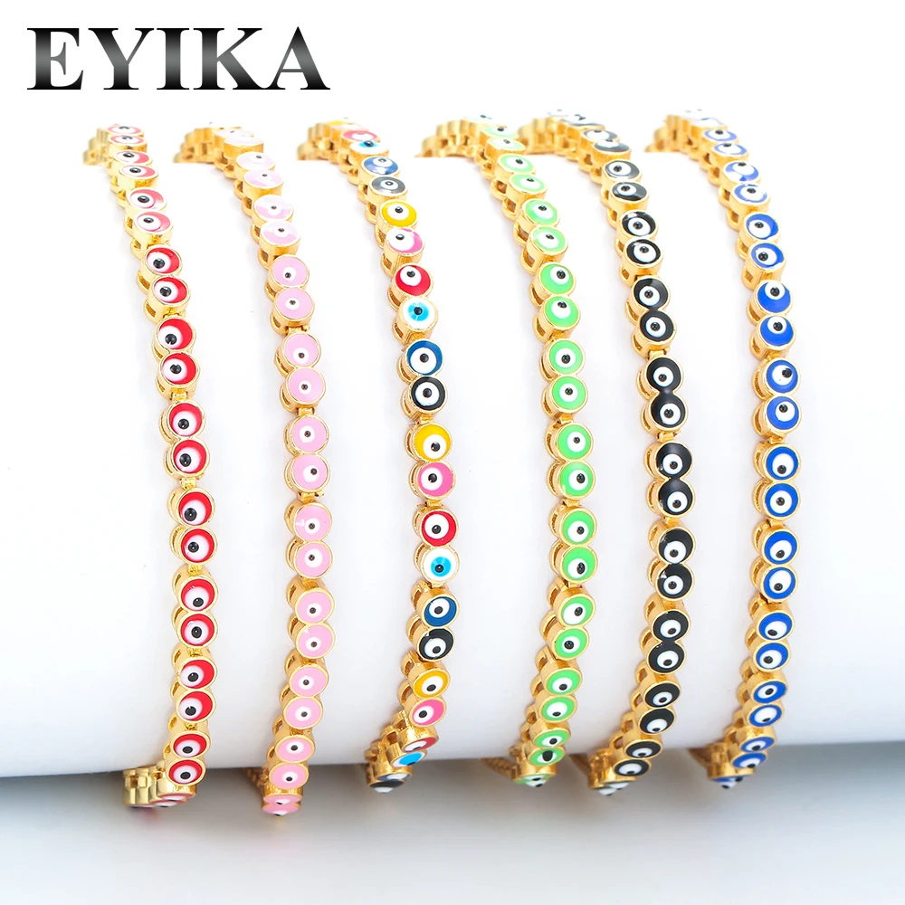 

EYIKA New Boho Style Turkey Blue Evil Eye Beads Telescopic Bracelet Bangles Fine Women Mix Color Enamel Pulseras Mujer Jewelry