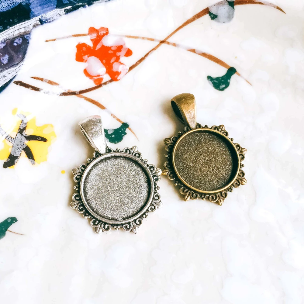 5 шт./лот 16 мм ожерелье с подвеской античная бронза серебряный цвет стеклянный