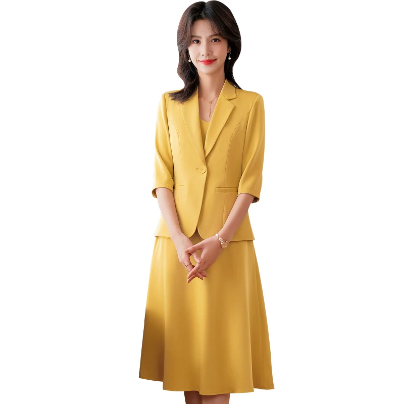 Женские костюмы тонкое летнее платье-блейзер с коротким рукавом комплект из 2